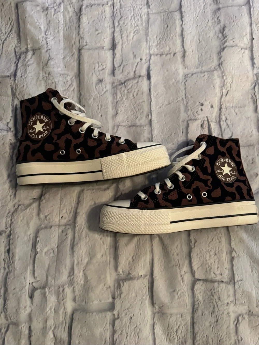 Converse High Top Platform Sneakers in Brown Leopard Print